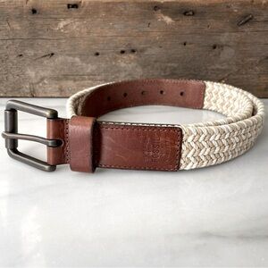 Fossil•Size 36”•LIKE NEW•Rich, Brown Leather Ends/Woven Khaki (Tan)/Ivory Rope